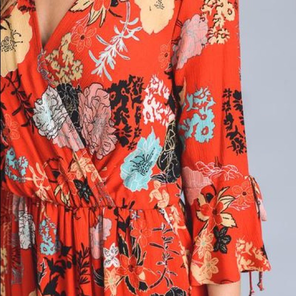 Floral Wrap Dress with Bell Sleeves - Picture 3 of 4